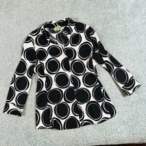 vtg y2k white/black polka dot silky coquette office siren button down blouse xs